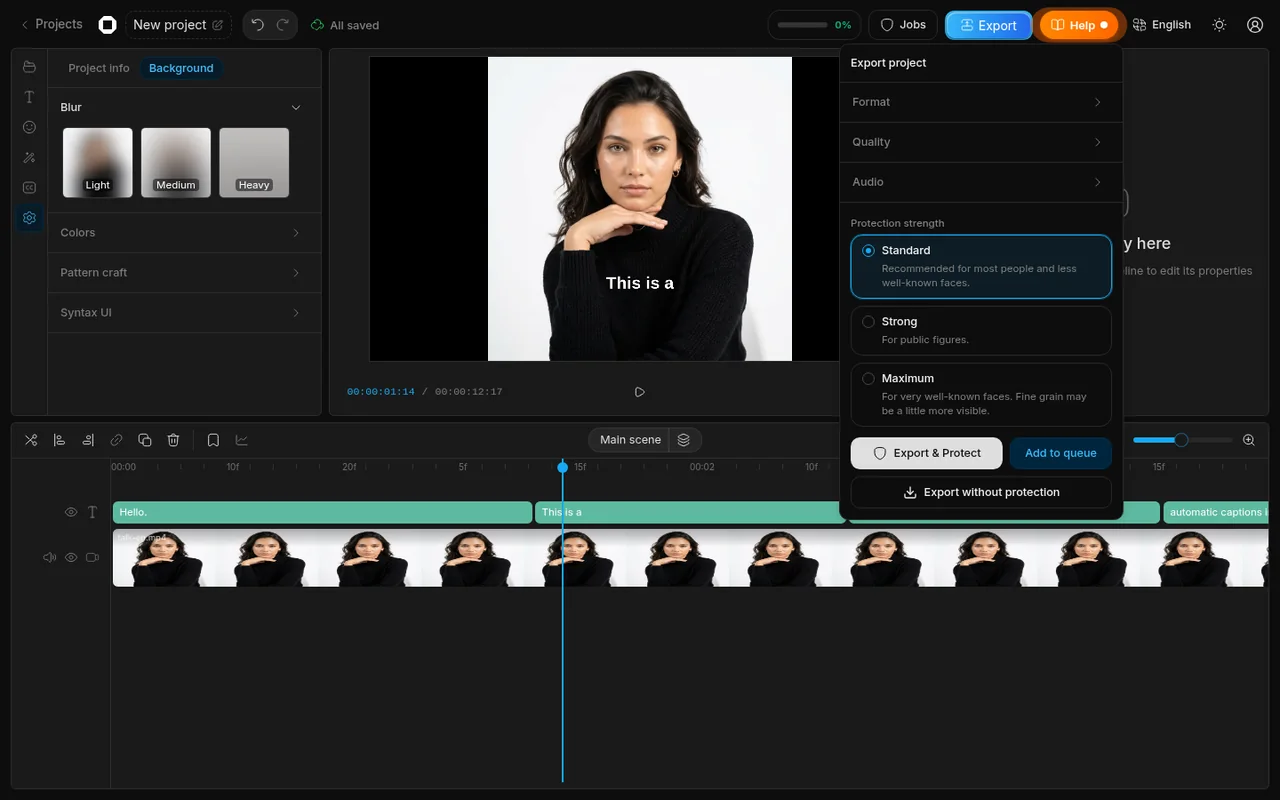 Exporting a video and choosing how strongly to protect it